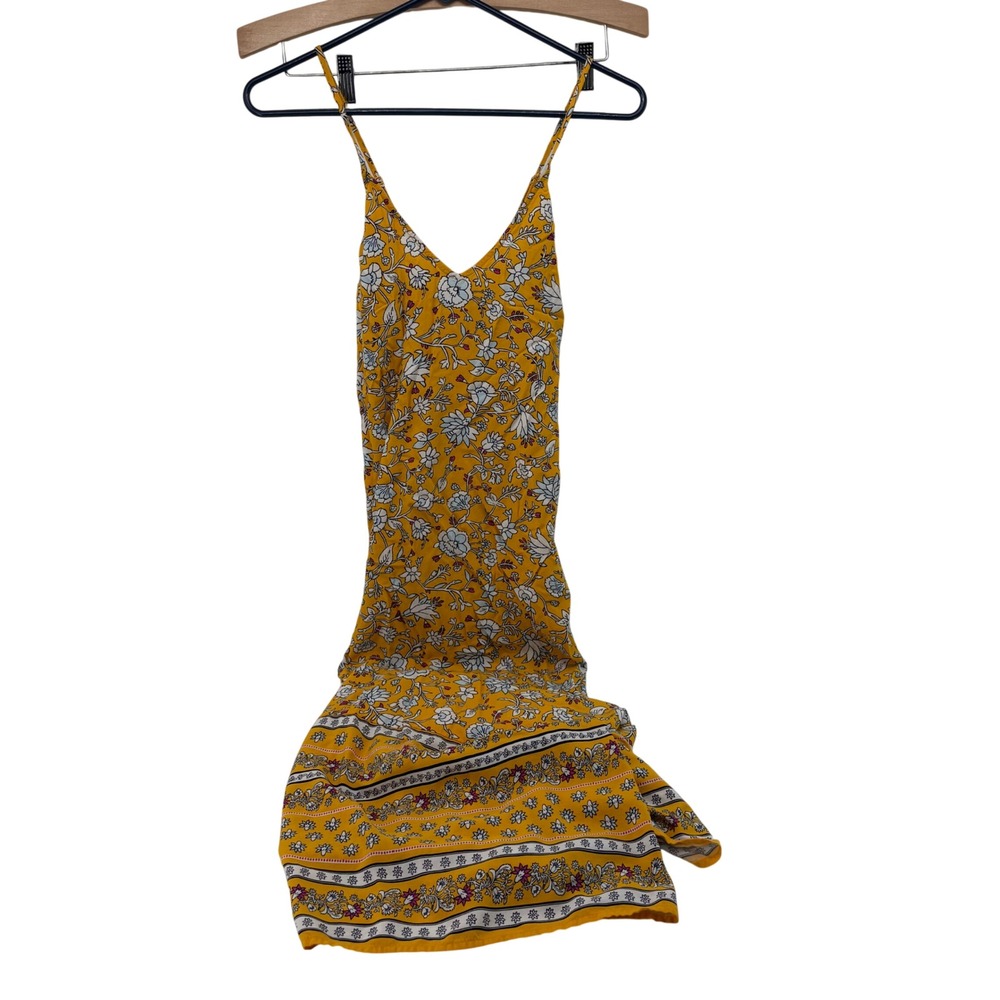 Old Navy Yellow Floral V-Neck Sleeveless Rayon Maxi Dress Womens Small Tall